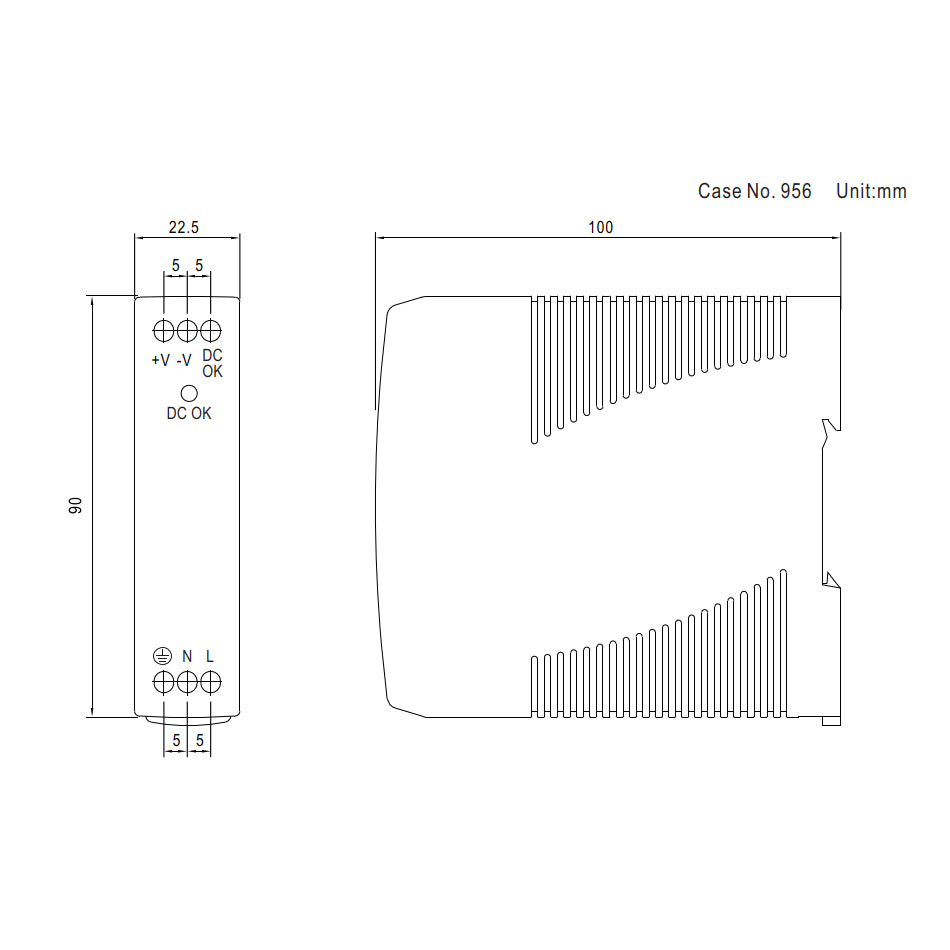 MEAN WELL MDR-10-12 Hutschienen Netzteil 12V 10W Abmessungen