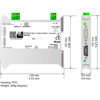 ADF HD67045 Profibus Modbus Konverter Gateway Abmessungen