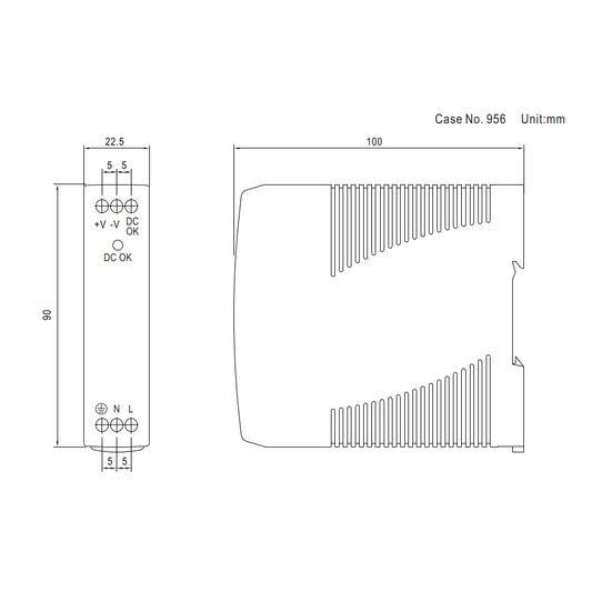 MEAN WELL MDR-10-12 Hutschienen Netzteil 12V 10W Abmessungen