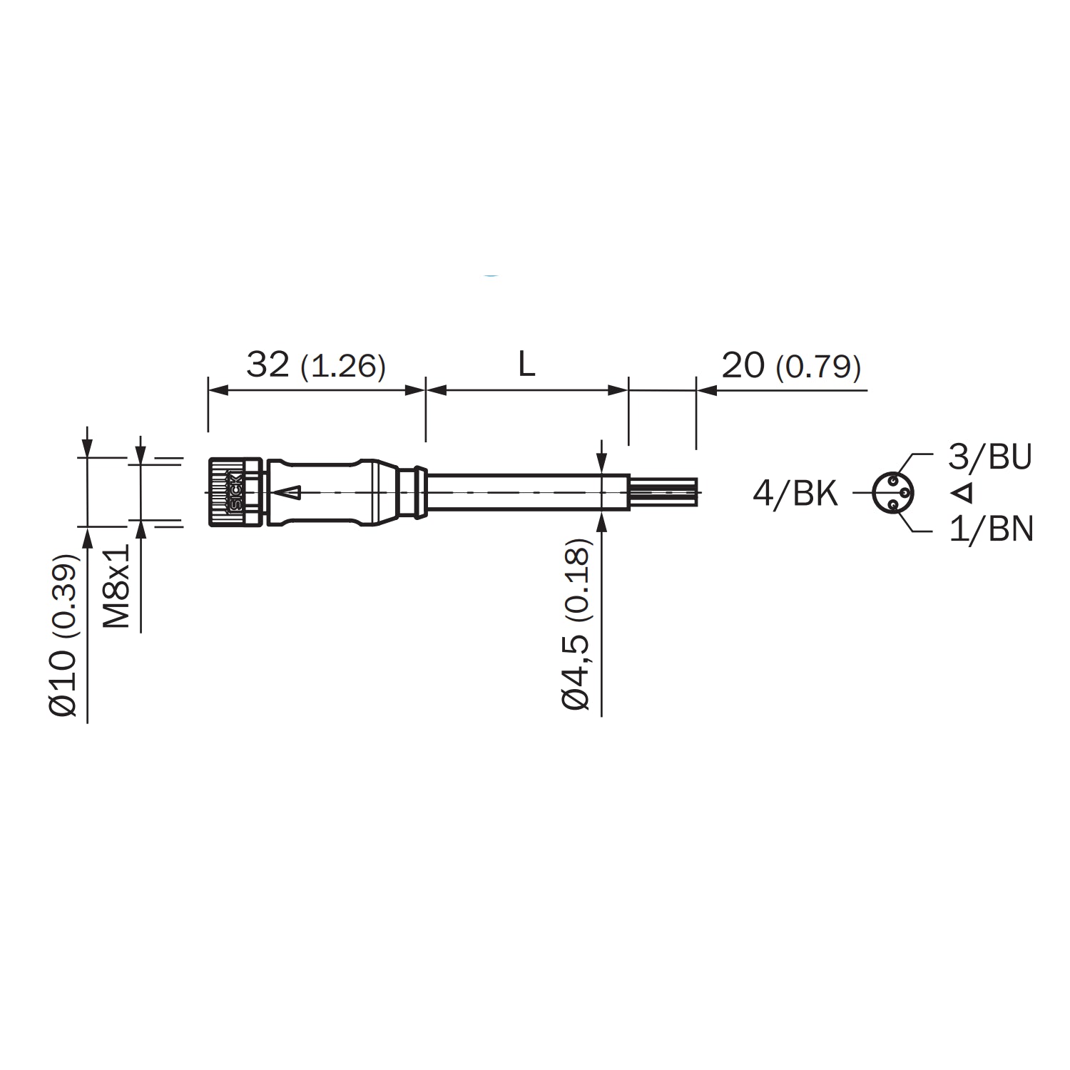 Sick 2095860 Sensor Aktor Leitung YF8U13-020VA1XLEAX Abmessungen